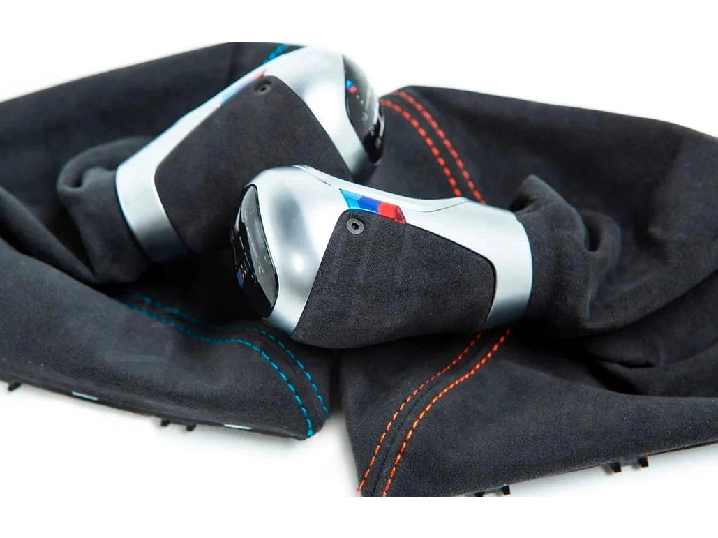 Genuine BMW M Performance Interior Kit for F87 M2 & M2 Competition – Carbon Fibre & Alcantara, Manual Shift Knob & Gaiter (Blue/Orange Stitch), Carbon Fibre Handbrake Handle – OEM LHD/RHD