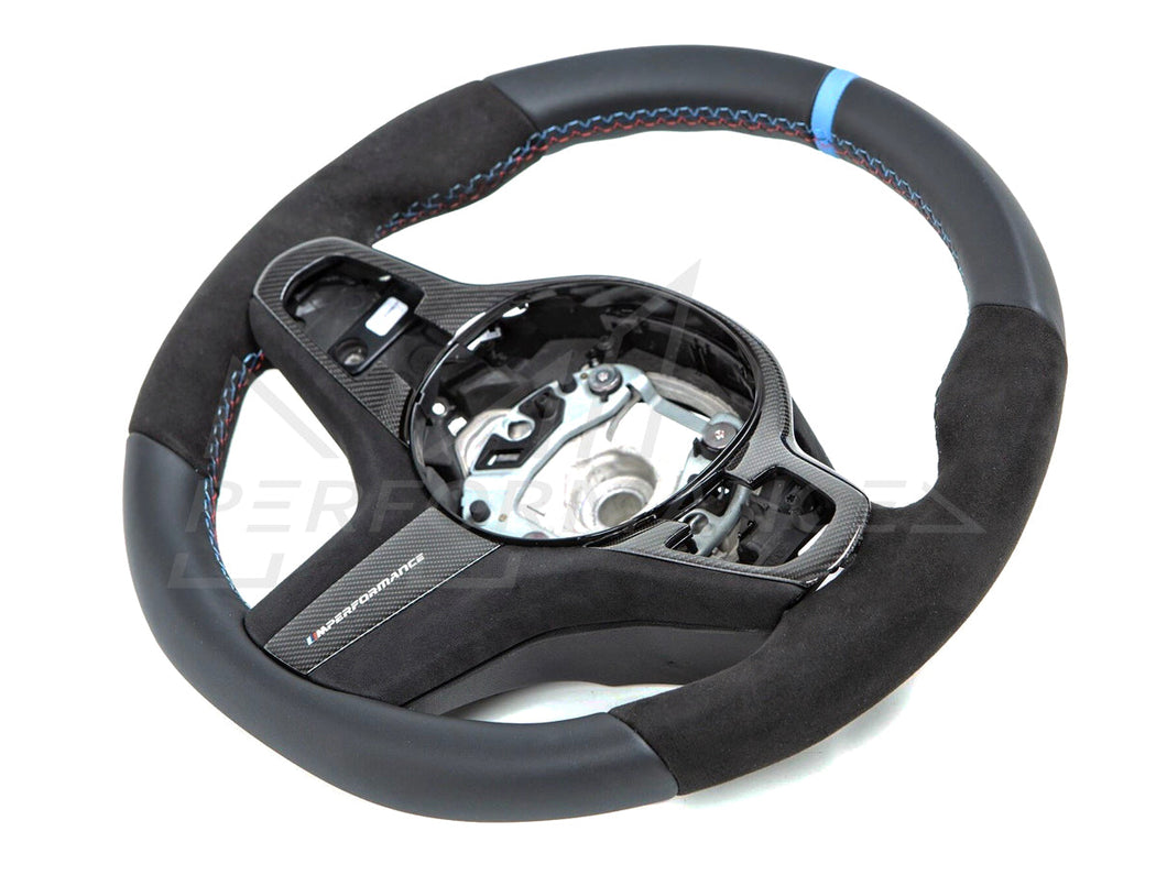 Genuine BMW M Performance Steering Wheel Kit for F90 M5 - Alcantara, Carbon Fibre (Carbon Fiber) Trim & Paddle Shifters, Blue Centre Stripe - OEM 32302455277