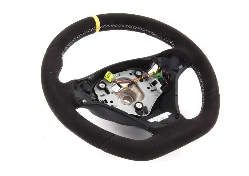 Genuine BMW Performance Steering Wheel for E81 E82 E87 E88 E90 E91 E92 E93 & X1 E84 (1 & 3 Series) - Yellow Centre Marker - OEM 32302157307 - Fits 130i, 335i, X1 35ix - No Paddle Shifters