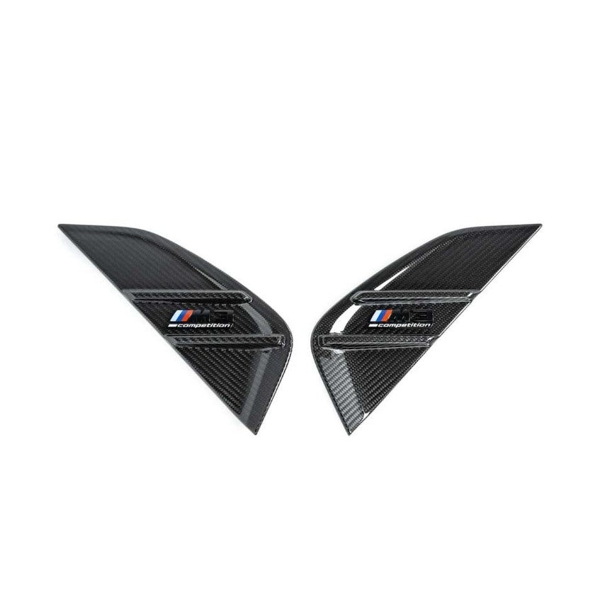 Genuine BMW G82 M4 & M4 Competition M Performance Carbon Fibre Side Gills – OEM Gloss Carbon Side Grilles/Fender Air Breather Vents, Pair with M4 Competition Badges (2021+)