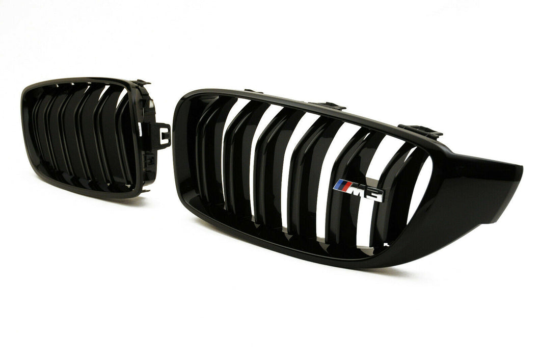 Genuine BMW M Performance Front Gloss Black Kidney Grilles - Pair | F80 M3 & F82/F83 M4 (2013-2019, incl. LCI) | OEM Double Slat Shadowline