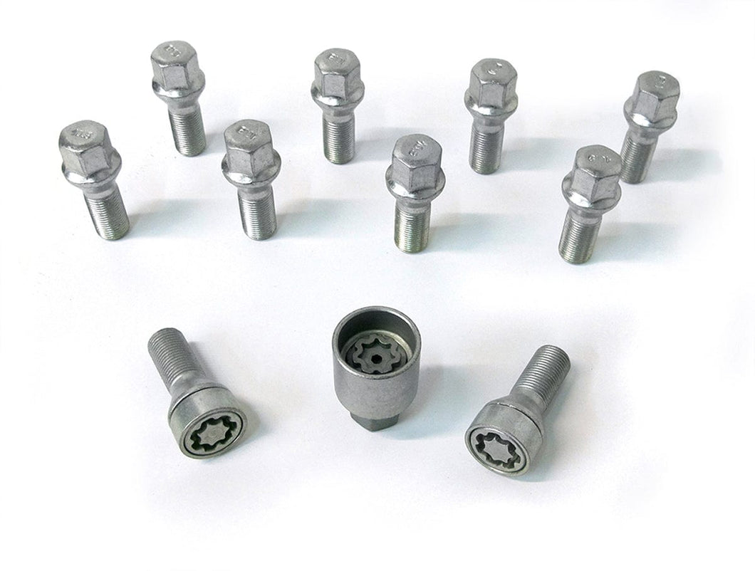 H&R BMW F/G Chassis Extended Wheel Bolts & Wheel Locks for 13/15/18mm Spacers - M14x1.25 43mm Conical Seat 17mm Hex - Silver - TÜV Approved - Set of 10 (14254301SET)