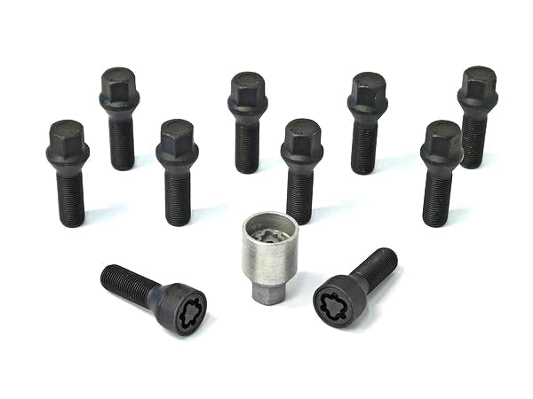 H&R BMW F & G Series Extended Wheel Bolts & Locking Wheel Bolts Set for 10mm & 12mm Spacers, M14x1.25 40mm, Conical Seat, Black, Grade 10.9, TÜV Approved, Made in Germany - B14254001SET