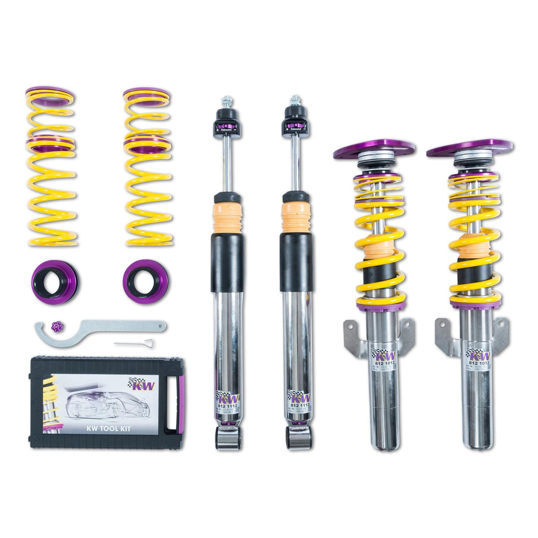 KW Clubsport 2-Way Coilover Kit for BMW F20 F21 F30 F32 (1/3/4 Series) - Height, Rebound & Compression Adjustable - Fits M135i M140i 335i 340i 435i 440i - Inox-Line Stainless - Part No. 352208AX/AY