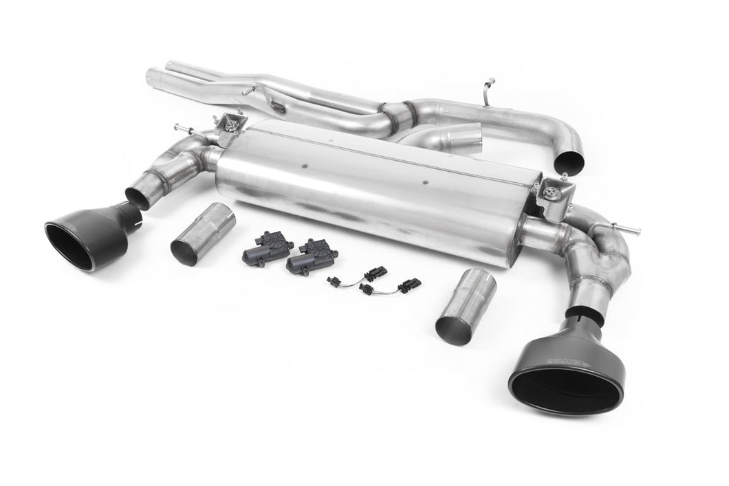 Milltek Sport Valved Cat-Back Exhaust for Audi RS3 8V Saloon/Sedan (2015–Present) - Resonated or Non-Res, OPF/GPF Compatible, EC-Approved Options, 3.0in - Cerakote Black, Polished, Burnt Titanium or Titanium Oval Tips