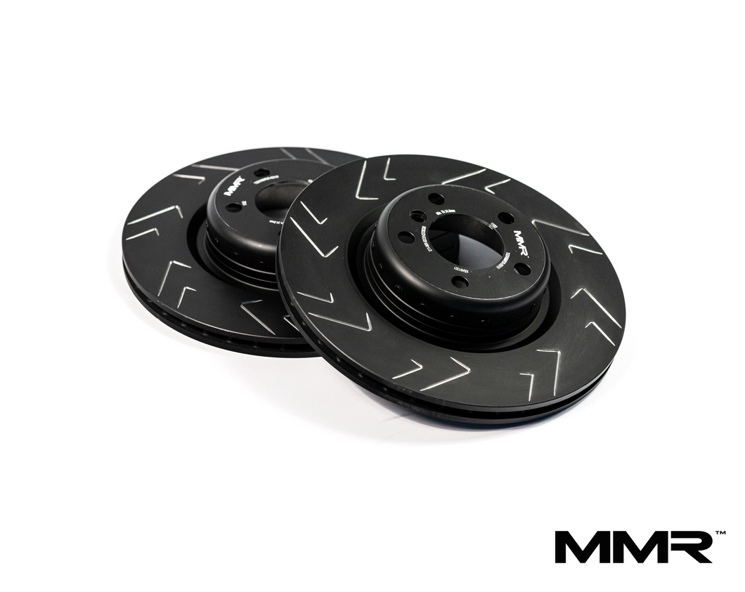 MMR Performance Rear Brake Discs/Rotors 345mm x 24mm – BMW 1/2/3/4 Series F20 F21 F22 F23 F30 F31 F32 F33 (F2x/F3x) M Sport Blue Calipers – Grooved High-Carbon Two-P