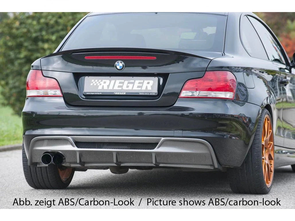 Rieger Rear Bumper Diffuser Valance for BMW 1 Series E82/E88 (2007–2013 Coupe & Convertible) – Twin Exit Left-Side 2x80mm | Fits 118i 120i 128i 118d 120d 123d 125i – ABS – Carbon Look/Gloss Black/Matte
