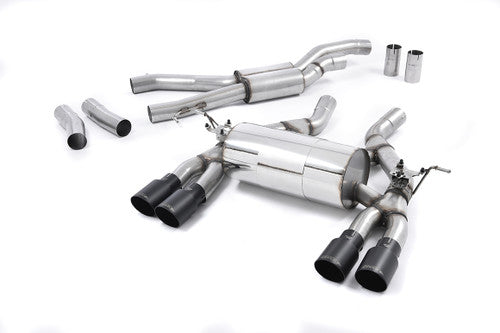 Milltek Sport Stainless Steel Cat-Back Exhaust System - Cerakote Black Tips - BMW M4 F82 Coupe/F83 Convertible & M4 Competition Coupe (2014-2018 Non-OPF) - OE System Requires Cutting - SSXBM993