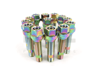 VTT Titanium Wheel Stud Kit 75mm Grade 5, 10/20pc, M14x1.5, M14x1.25 to M14x1.5, M12x1.5, with Titanium Lug Nuts, Burnt/Black/Raw, BMW Toyota GR Supra A90 Audi VW VAG Honda, Lightweight Wheel Stud Conversion UK