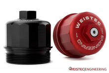 Load image into Gallery viewer, Weistec Engineering BMW S63/S63TU Billet Oil Filter Housing Cap w/ Drain Plug - M5 F10/F90, M6 F06/F12/F13, X5M F85, X6M F86 - CNC 6061 Aluminum, Red/Black, OEM Replacement
