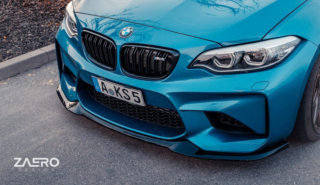 Zaero Design EVO-S Front Lip Splitter for BMW M2 F87 N55 (2015-2018+) – Gloss Black ABS | Winglet-Free CS-Inspired Front Bumper Lip Spoiler | Fits M2 LCI