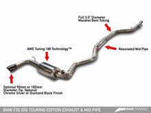 Load image into Gallery viewer, AWE Tuning Touring Edition Exhaust for BMW 320i F30/F31 (F3x) – N20 Downpipe-Back, T304 Stainless, 3-inch Mandrel-Bent, AWE 180 Technology, Dual 90/102mm Tips (Diamond Black or Chrome Silver), Fits RWD &amp; xDrive
