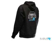 Load image into Gallery viewer, BMW E30 Hoodie by MMR Performance (Official) - Premium Unisex Motorsport Hoodie, Super-Soft 50/50 Cotton-Poly, Brushed Fleece Lining, Logo Front &amp; E30 Back Print - Classic BMW Car Enthusiast Apparel UK
