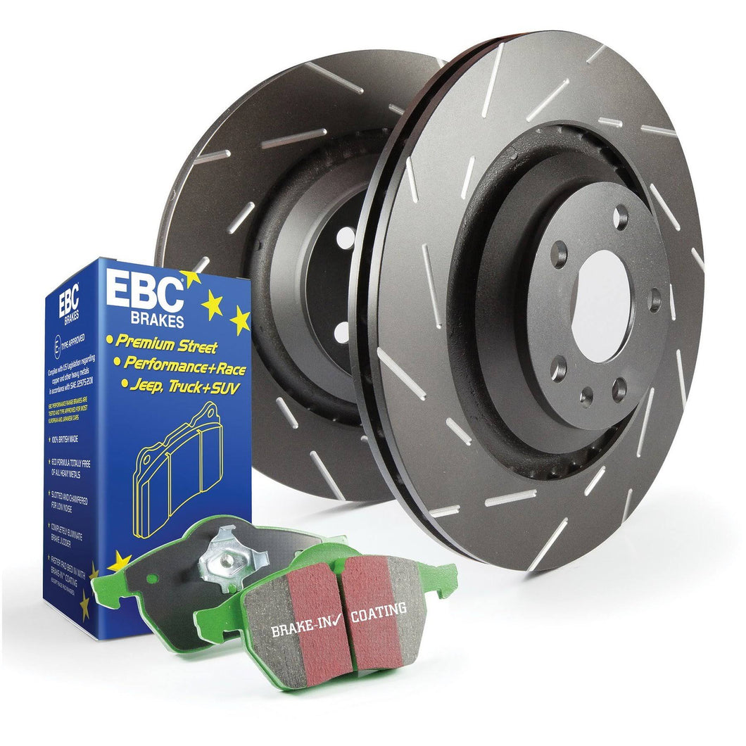 EBC BMW E60 E61 Greenstuff 2000 Series Front Sport Brake Pads & Premium OE Replacement Plain Discs Kit - ATE Caliper (520i, 523i & 525i)