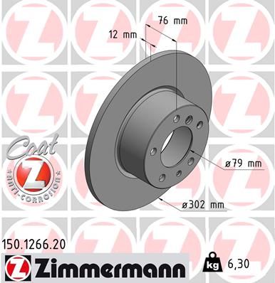Zimmermann COAT Z 150.1266.20 Brake Disc for BMW 5 Series – 302mm Solid High-Carbon Coated Rotor, OE-Style Replacement
