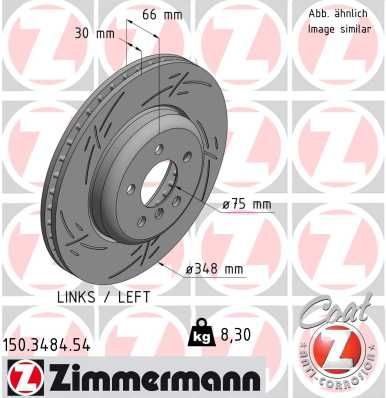 Zimmermann Black Z 150.3484.54 Brake Disc for BMW 5 Series, 330mm – Slotted, Internally Vented, Coated High-Carbon Performance Rotor