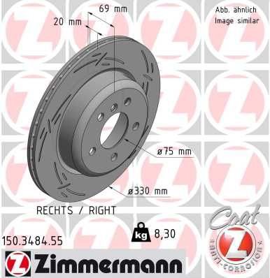 Zimmermann 150.1296.54 Brake Disc Rotor for BMW 5 Series 324mm x 30mm | Slotted, Internally Vented, High Carbon, Anti-Corrosion Coated