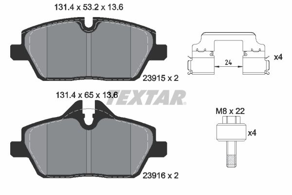 TEXTAR 2391508 Brake pad set for BMW i3 (I01) prepared for wear indicator, with brake caliper screws, with accessories