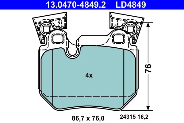 ATE 13.0470-4849.2 Brake Pad Set for BMW 1 Series | Brembo Calipers | Wear Sensor Ready (Sensor Not Included) | OE-Quality Replacement