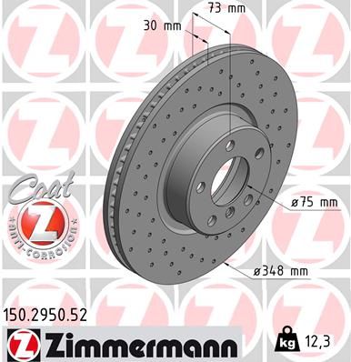 ZIMMERMANN SPORT COAT Z 150.2950.52 Brake Disc for BMW X4 (F26) Internally Vented, Perforated, Coated, High-carbon