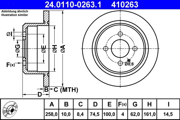 ATE 24.0110-0263.1 Brake Disc for BMW 3 Saloon (E30) Solid