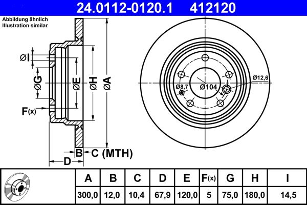 ATE 24.0112-0120.1 Brake Disc for BMW 7 (E32) Solid, High-carbon