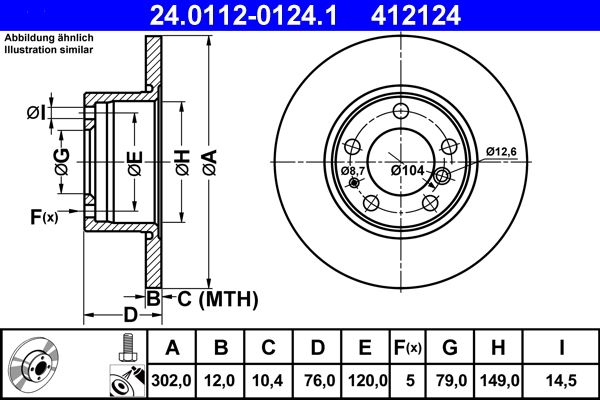 ATE 24.0112-0124.1 Brake Disc for BMW 5 Series Solid, Coated, High-carbon, with bolts/screws