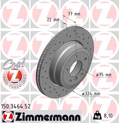 Zimmermann 150.3464.52 Sport Coat Z Brake Disc (Rotor) for BMW 1 Series - 324mm, Perforated, Internally Vented, High-Carbon, Coated