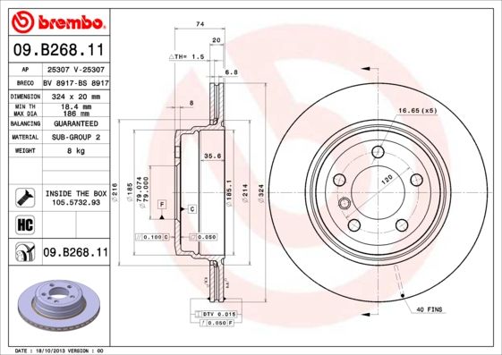 BREMBO COATED DISC LINE 09.B268.11 Brake Disc for BMW 7 (E65, E66, E67) Internally Vented, Coated, High-carbon, with bolts/screws