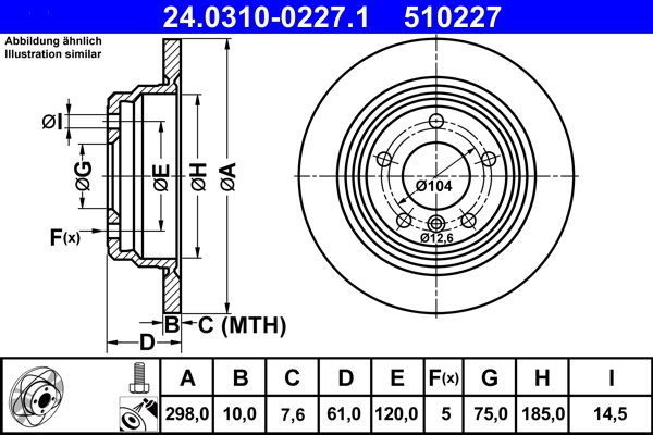 ATE PowerDisc 24.0310-0227.1 Brake Disc for BMW 5 Saloon (E39) Solid, Coated, High-carbon, with bolts/screws