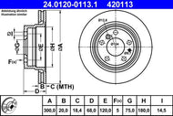 ATE 24.0120-0113.1 High-Carbon Vented Brake Disc Rotor 300x20mm 5-Stud for BMW 7 Series E32 (1986-1994) OE-Spec Replacement