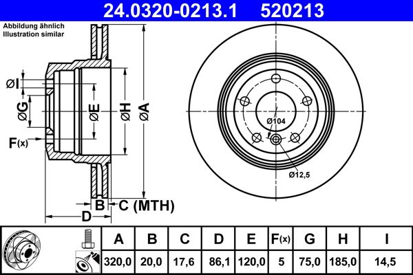 ATE PowerDisc 24.0320-0213.1 Brake Disc for BMW 5 Series – 320mm Vented, High-Carbon, Anti-Corrosion Coated, 5-Hole, Includes Bolts/Screws