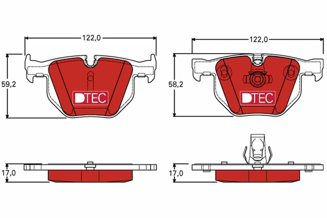 TRW Dtec Cotec Gdb1727Dte Brake Pad Set Prepared For Wear Indicator