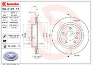 Brembo Coated Disc Line 09.R121.11 Brake Disc (Rotor) for BMW Z4 Roadster E89 - High-Carbon, Internally Vented, Coated, 300mm, 5-Hole, with Bolts/Screws