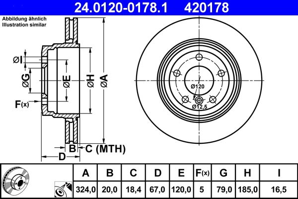 ATE 24.0120-0178.1 Brake Disc for BMW 7 (E65, E66, E67) Vented, Coated, High-carbon