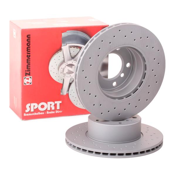 Zimmermann Sport Coat Z Brake Disc (Rotor) 150.1284.52 for BMW 5 Series | 296mm, Internally Vented, Perforated (Drilled), High‑Carbon, Coated