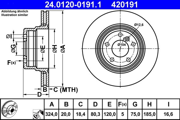 ATE 24.0120-0191.1 Brake Disc for BMW X5 (E53) Vented, Coated, High-carbon