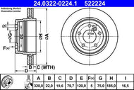 ATE PowerDisc 24.0322-0224.1 Brake Disc for BMW X3 (E83) – 320mm Vented, Coated, High-Carbon, 22mm, 5-Stud – Includes Bolts/Screws
