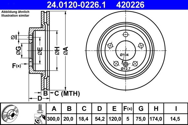 ATE 24.0120-0226.1 Brake Disc for BMW Z4 Roadster (E89) Vented, Coated, High-carbon, with bolts/screws