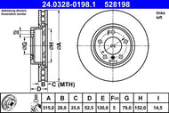 ATE PowerDisc 315mm Brake Disc for BMW 3 Series, 24.0328-0198.1 - Vented Grooved High-Carbon Coated Rotor, 28mm Thick, 5-Stud, Includes Bolts/Screws
