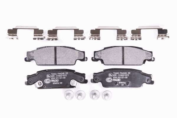Hella 8DB 355 021-631 Brake Pad Set Prepared For Wear Indicator, With Brake Caliper Screws, With Accessories