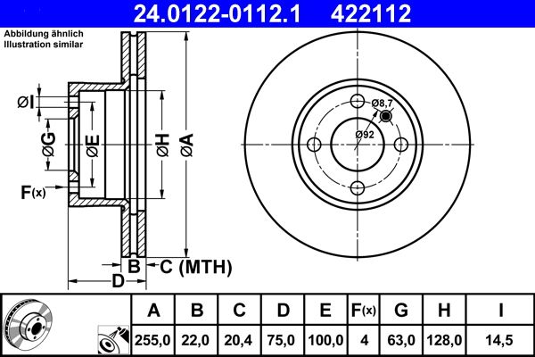 ATE 24.0122-0112.1 Brake Disc for BMW 3 Saloon (E21) Vented, Coated