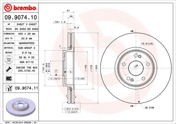 BREMBO 09.9869.80 Brake Disc for BMW Z4 Internally Vented, High-carbon, with bolts/screws