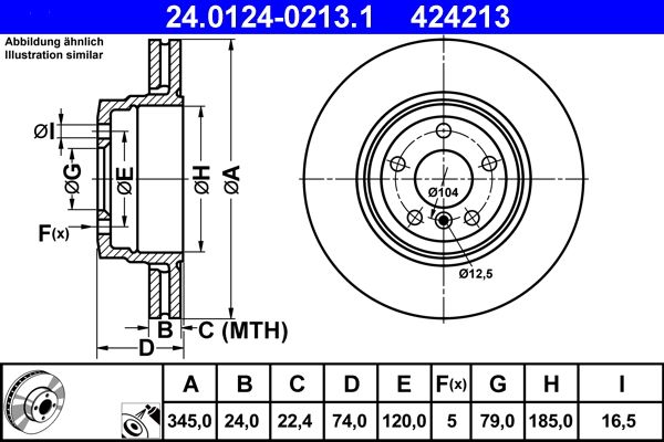 ATE 24.0124-0213.1 Brake Disc for BMW 7 (E65, E66, E67) Vented, Coated, High-carbon