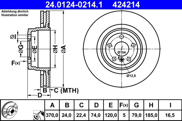 ATE 24.0124-0214.1 Brake Disc for BMW 7 (E65, E66, E67) Vented, Coated, High-carbon