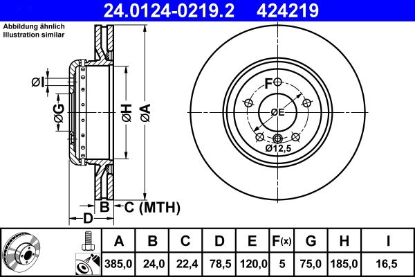 ATE 24.0124-0219.2 Brake Disc for BMW X6 (E71, E72) Two-piece brake disc, Vented, Coated, High-carbon, with bolts/screws
