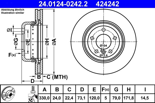 ATE 24.0124-0242.2 Brake Disc for BMW Z4 Roadster (E89) Two-piece brake disc, Vented, Coated, High-carbon, with bolts/screws