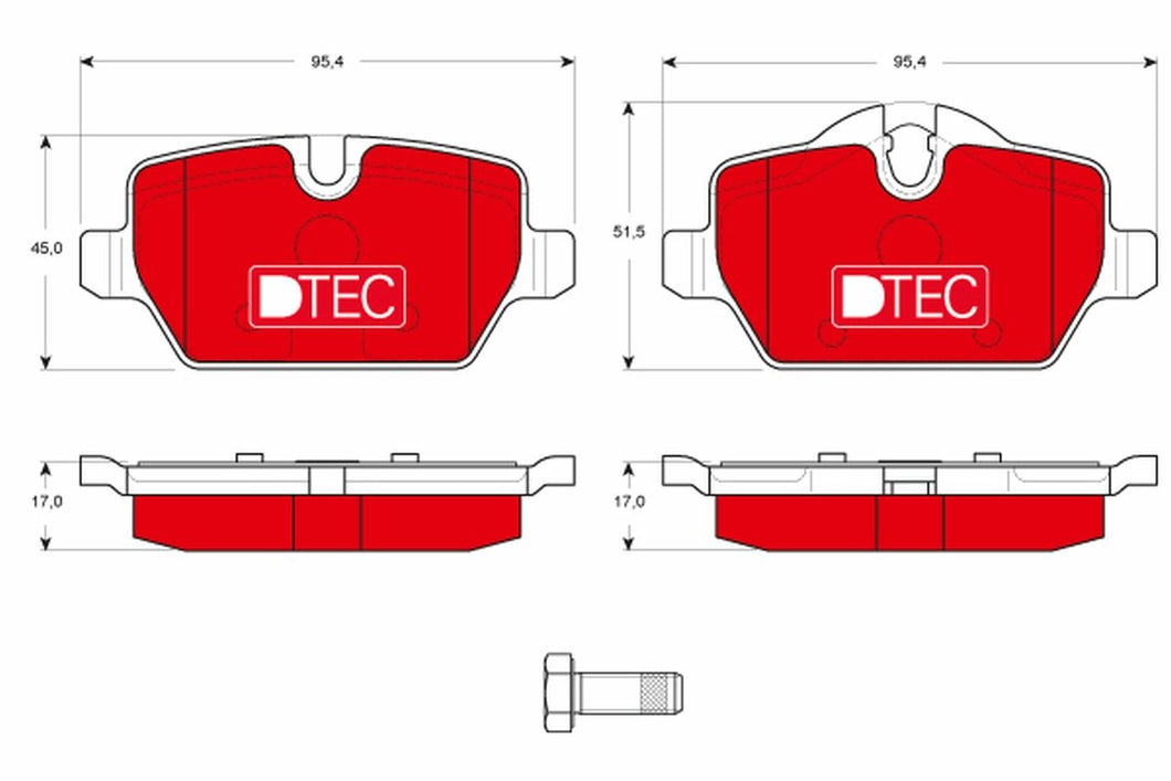 TRW Dtec Cotec Gdb1612Dte Brake Pad Set Prepared For Wear Indicator, With Brake Caliper Screws, With Accessories