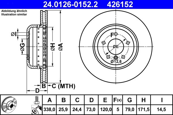 ATE 24.0126-0152.2 Brake Disc for BMW 1 Series Two-piece brake disc, Vented, Coated, High-carbon, with bolts/screws