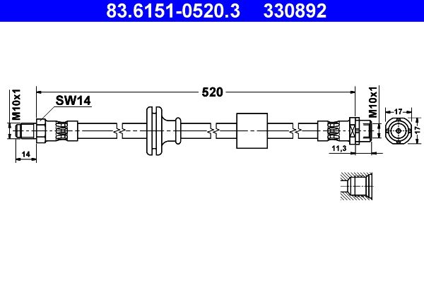 ATE 83.6151-0520.3 Brake Hose for BMW X3 (E83) 520mm, M10x1